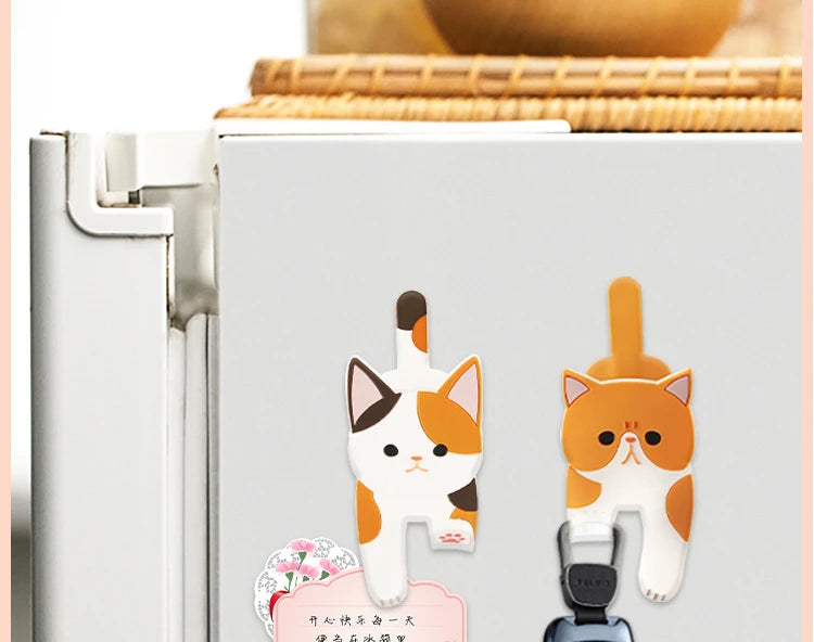 Kawaii Cat Fridge Magnet Key Holder Hanger Hook Refrigerator Magnetic Photo Message Sticker Note Stick Home Kitchen Decoration