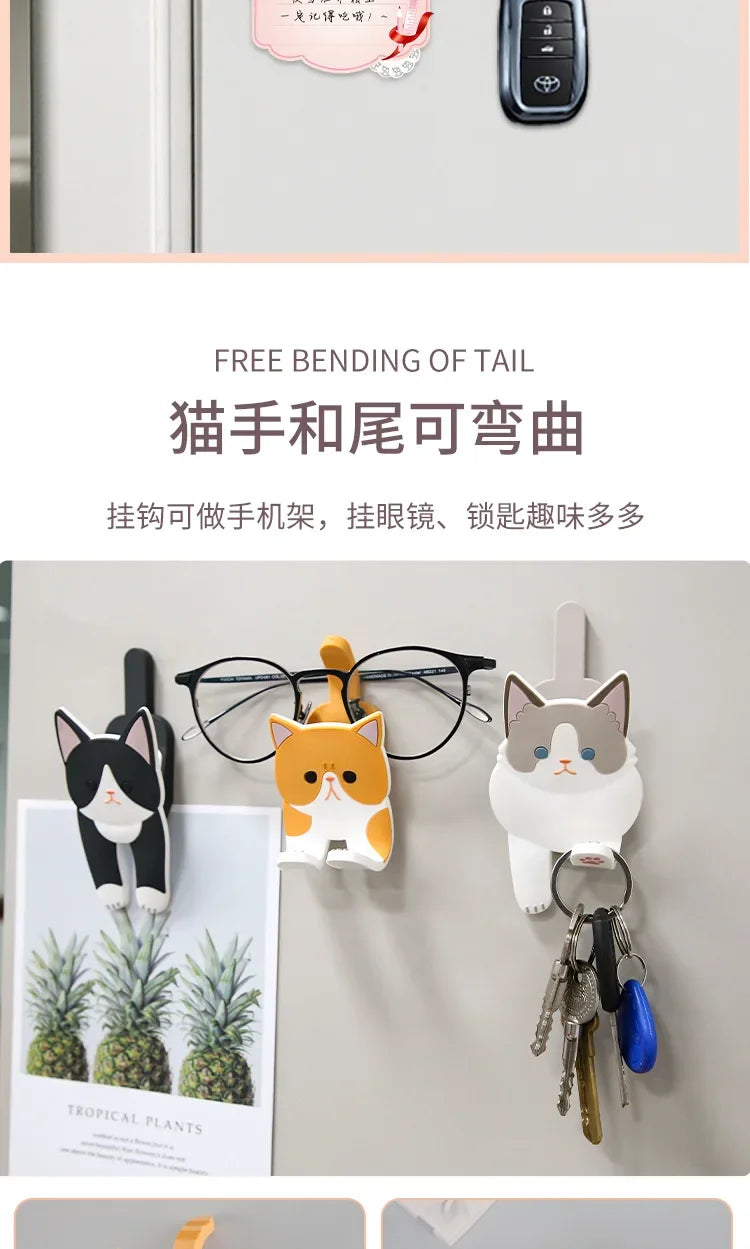Kawaii Cat Fridge Magnet Key Holder Hanger Hook Refrigerator Magnetic Photo Message Sticker Note Stick Home Kitchen Decoration