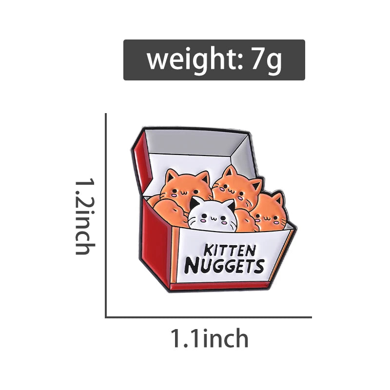 A Box of Kittens Nuggets Enamel Pin Cartoon Funny Cat Fast Food Cat Lover Brooch Lapel Backpack Badge Jewelry Gift for Friends