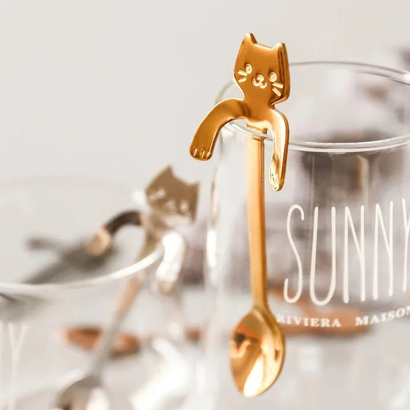 4pcs/set Stainless Steel Mini Cat Kitten Design Coffee/Tea/Dessert Spoon Set