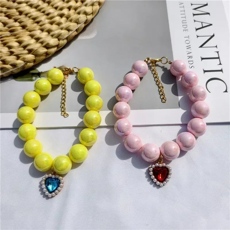 Adjustable Pet Collar Pearl Love Necklace Cat Collar Puppy Accessories Dog Chain Chihuahua Wedding Pet Jewelry Stuff