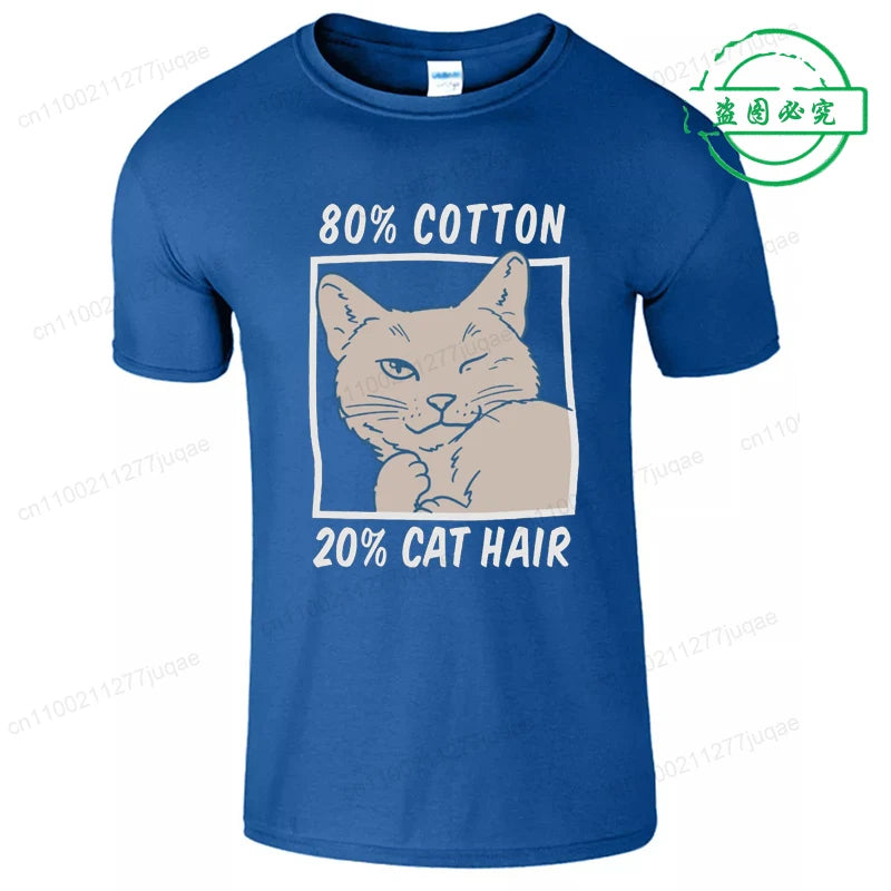 80% Cotton 20% Cat Hair Graphic Y2k tee Tops for Men Summer Short Sleeve Tees Fashion Harajuku Streetwear Men's T-Shirt Clothes