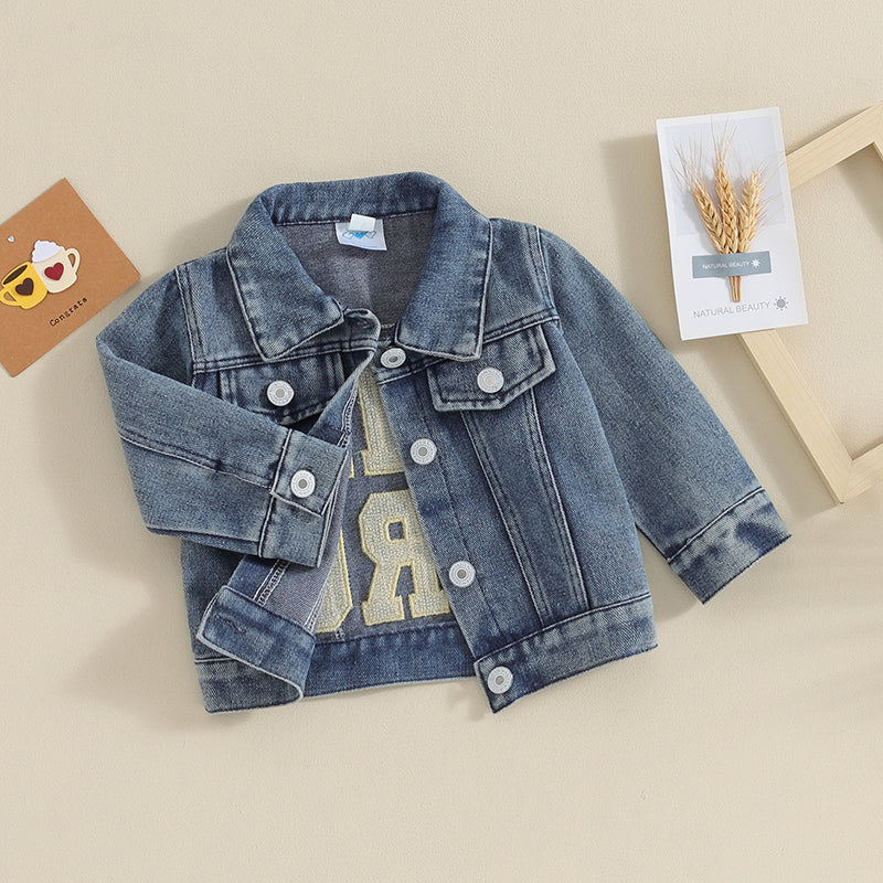 2023-11-17 Toddler Baby Boys Denim Jacket Letter Embroidery Button-Down Jeans Jacket Turn-Down Collar Coat Outerwear