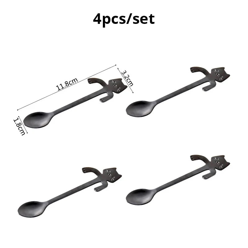 4pcs/set Stainless Steel Mini Cat Kitten Design Coffee/Tea/Dessert Spoon Set