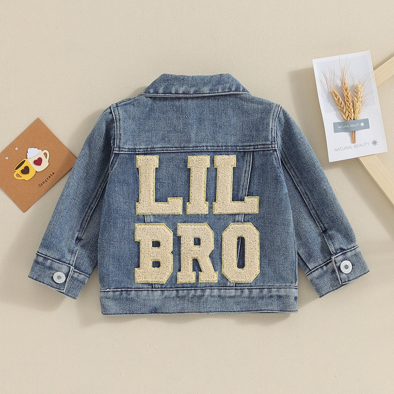 2023-11-17 Toddler Baby Boys Denim Jacket Letter Embroidery Button-Down Jeans Jacket Turn-Down Collar Coat Outerwear
