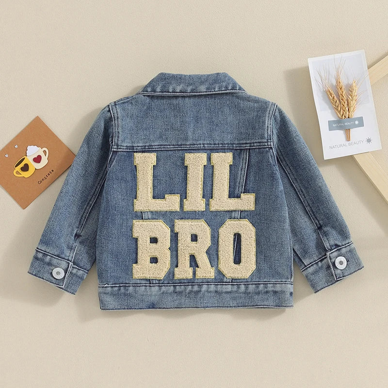 2023-11-17 Toddler Baby Boys Denim Jacket Letter Embroidery Button-Down Jeans Jacket Turn-Down Collar Coat Outerwear