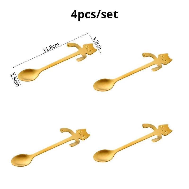 4pcs/set Stainless Steel Mini Cat Kitten Design Coffee/Tea/Dessert Spoon Set