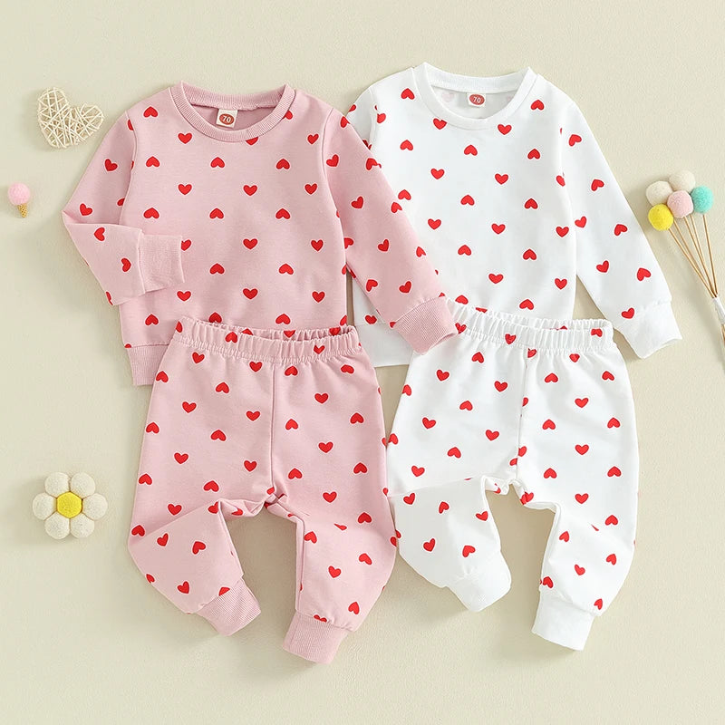2023-11-07 Lioraitiin Baby Girl Clothes Valentine's Day Outfits Long Sleeve Ruffle Crewneck Sweatshirt Pants Infant Clothies Set