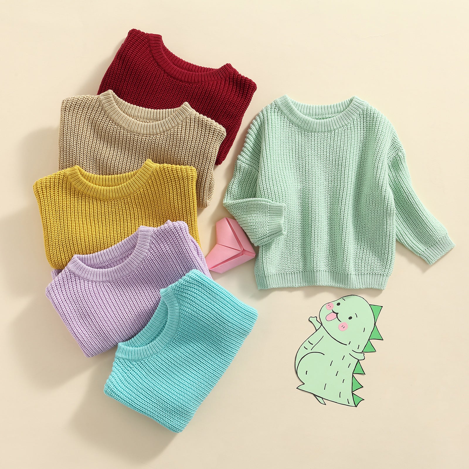 Lioraitiin 0-5Years Toddler Baby Round Neck Sweaters, Winter Warm Long Sleeve Candy Color Knit Pullovers