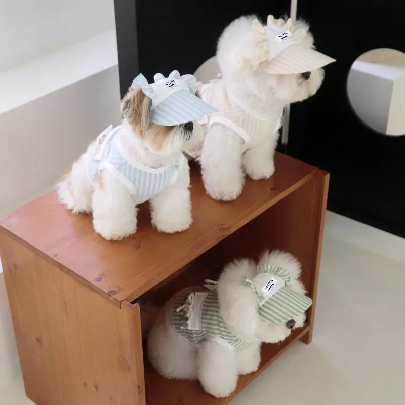 Dog Clothes with Hat Pet Vest Set Striped Dog T Shirt Cute Kitten Puppy Costume Chihuahua Bichon Girls Cooling Clothing Buckle