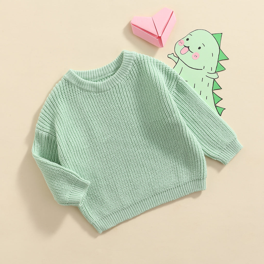Lioraitiin 0-5Years Toddler Baby Round Neck Sweaters, Winter Warm Long Sleeve Candy Color Knit Pullovers