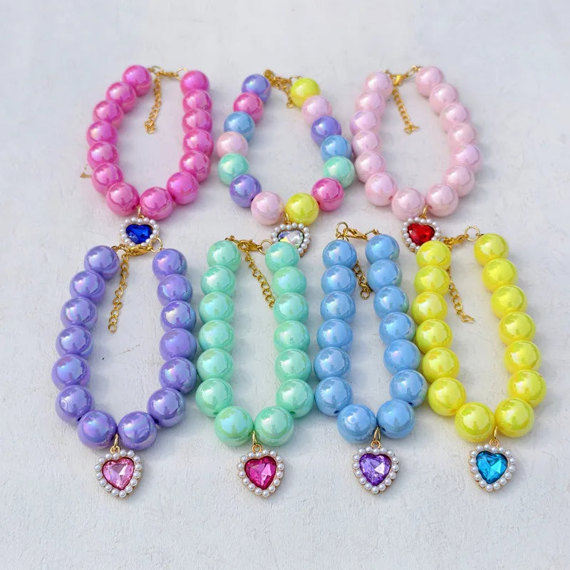 Adjustable Pet Collar Pearl Love Necklace Cat Collar Puppy Accessories Dog Chain Chihuahua Wedding Pet Jewelry Stuff