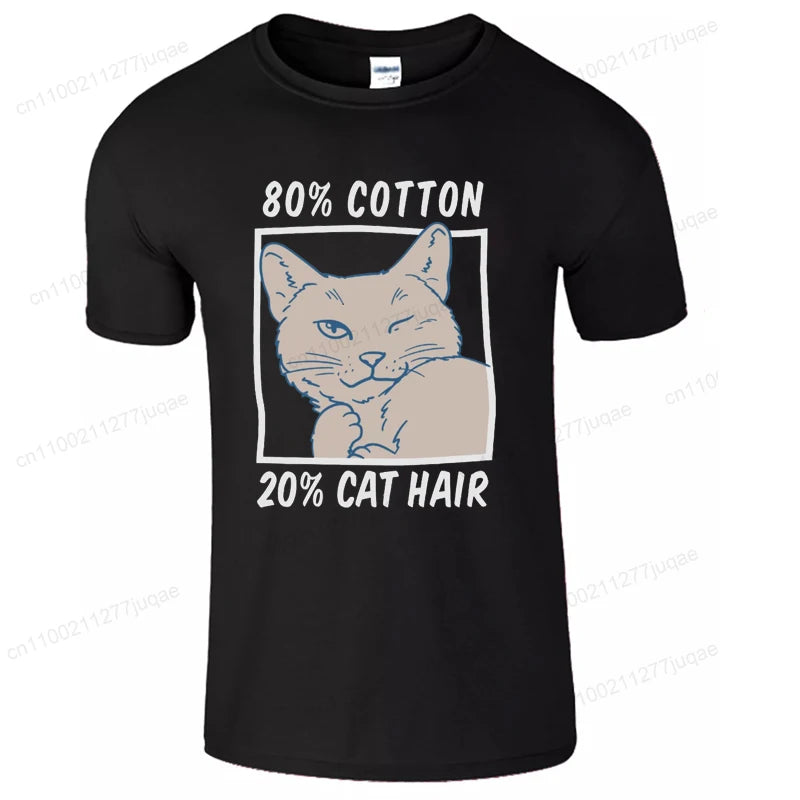 80% Cotton 20% Cat Hair Graphic Y2k tee Tops for Men Summer Short Sleeve Tees Fashion Harajuku Streetwear Men's T-Shirt Clothes