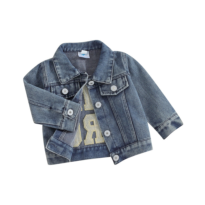 2023-11-17 Toddler Baby Boys Denim Jacket Letter Embroidery Button-Down Jeans Jacket Turn-Down Collar Coat Outerwear
