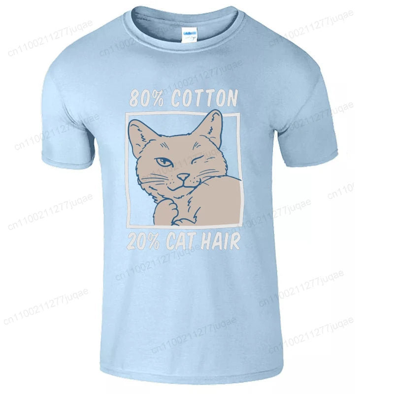 80% Cotton 20% Cat Hair Graphic Y2k tee Tops for Men Summer Short Sleeve Tees Fashion Harajuku Streetwear Men's T-Shirt Clothes