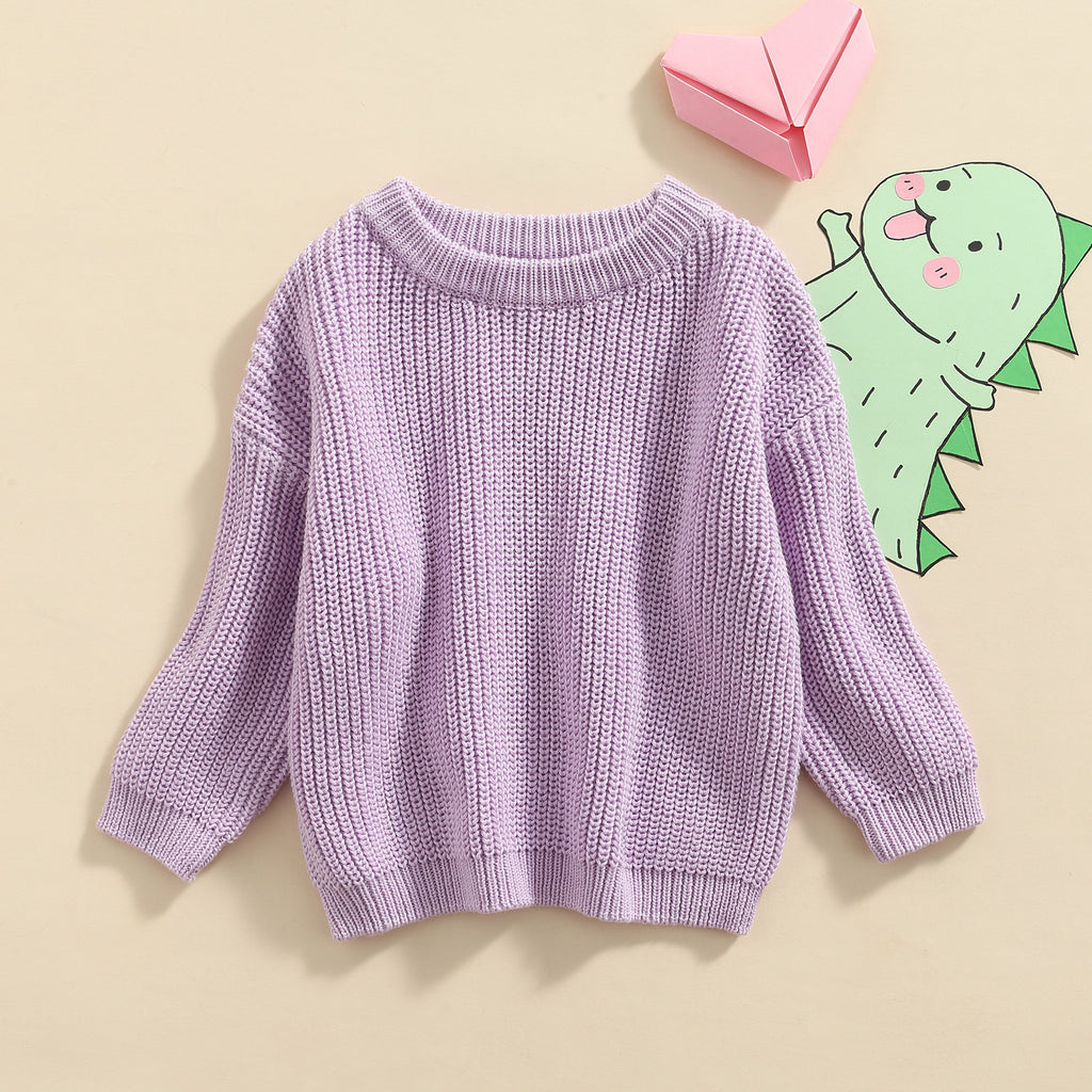Lioraitiin 0-5Years Toddler Baby Round Neck Sweaters, Winter Warm Long Sleeve Candy Color Knit Pullovers