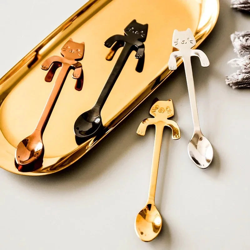 4pcs/set Stainless Steel Mini Cat Kitten Design Coffee/Tea/Dessert Spoon Set