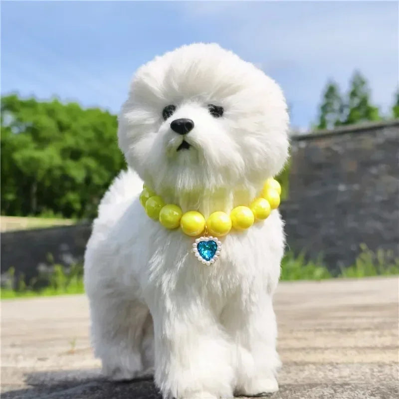 Adjustable Pet Collar Pearl Love Necklace Cat Collar Puppy Accessories Dog Chain Chihuahua Wedding Pet Jewelry Stuff