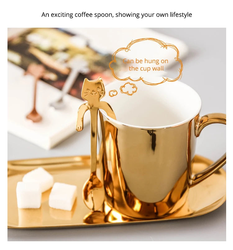 4pcs/set Stainless Steel Mini Cat Kitten Design Coffee/Tea/Dessert Spoon Set