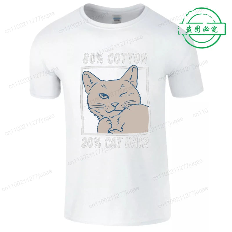 80% Cotton 20% Cat Hair Graphic Y2k tee Tops for Men Summer Short Sleeve Tees Fashion Harajuku Streetwear Men's T-Shirt Clothes