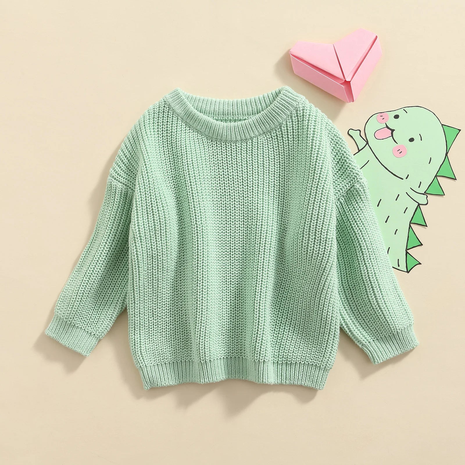 Lioraitiin 0-5Years Toddler Baby Round Neck Sweaters, Winter Warm Long Sleeve Candy Color Knit Pullovers