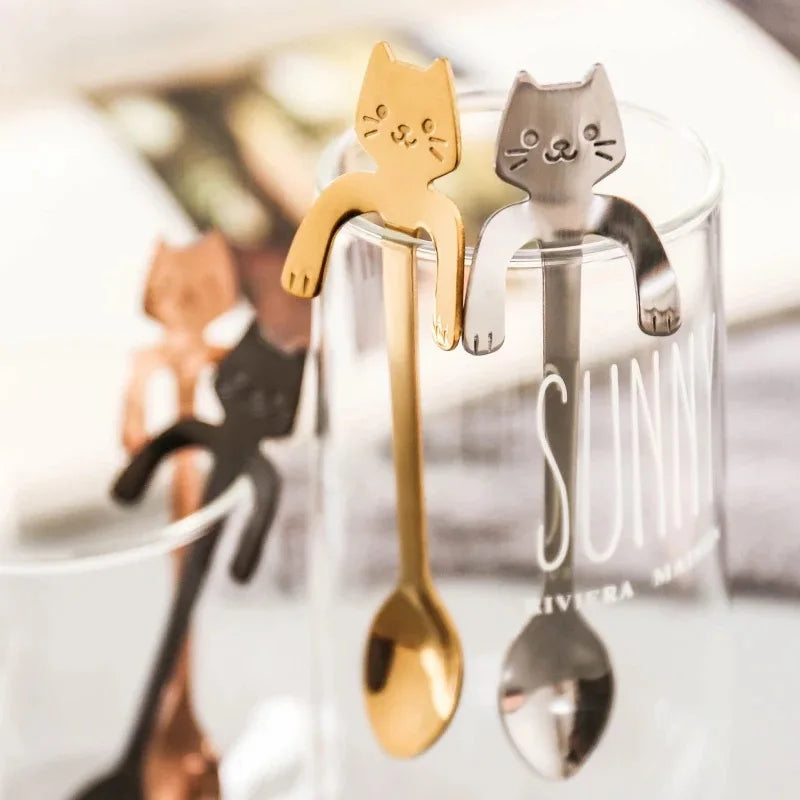 4pcs/set Stainless Steel Mini Cat Kitten Design Coffee/Tea/Dessert Spoon Set