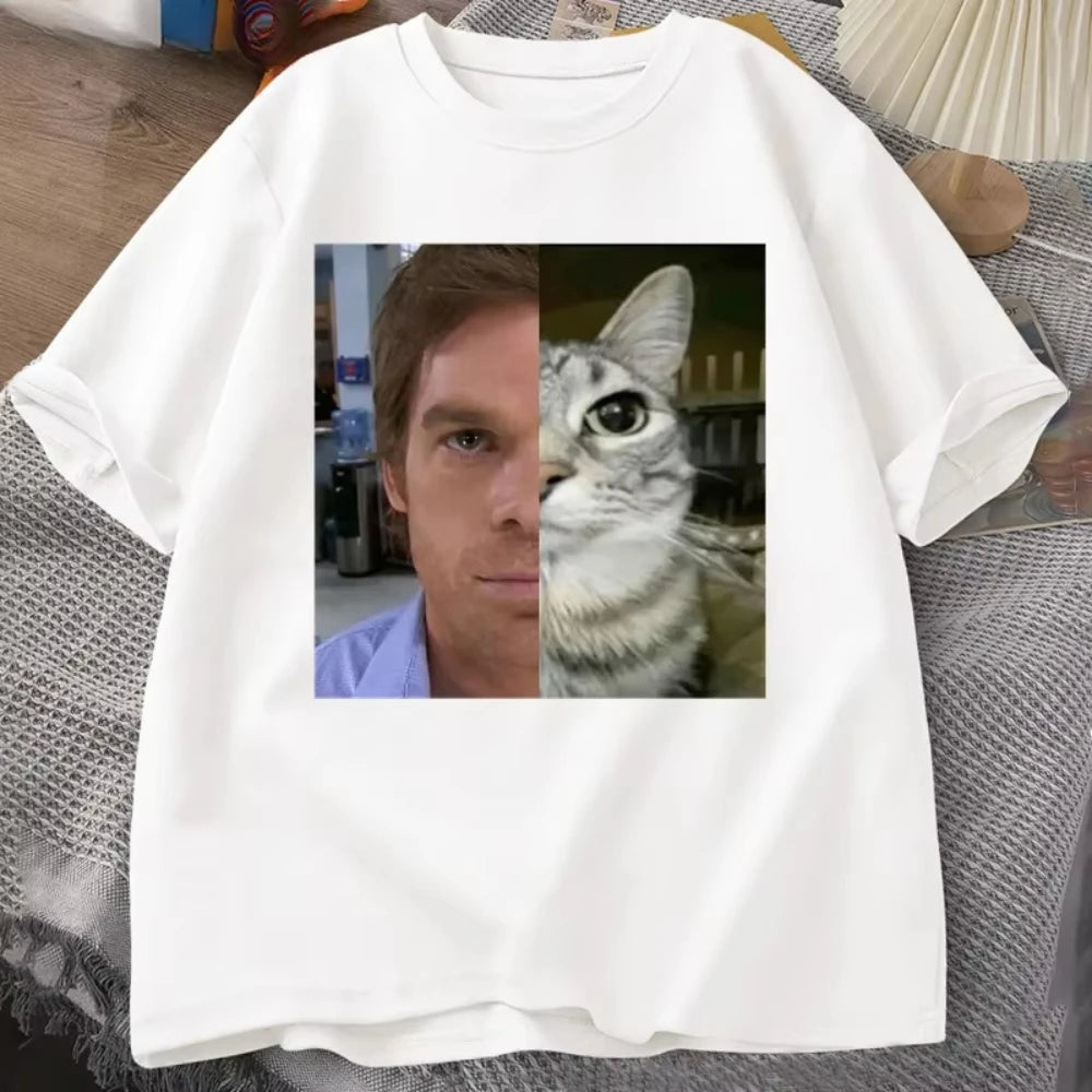 Funny Cat Memes American Sle Retro Ort Sve T-irt Ex Cotton Summer Faion Casual Wear Without Tag Suitable for Men and Women