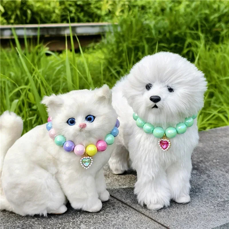 Adjustable Pet Collar Pearl Love Necklace Cat Collar Puppy Accessories Dog Chain Chihuahua Wedding Pet Jewelry Stuff