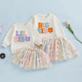 2024-07-27 Kids Girls Skirt Set Long Sleeve Embroidery Letters Sweatshirt with Flower Tulle Skirt 2-piece Outfit