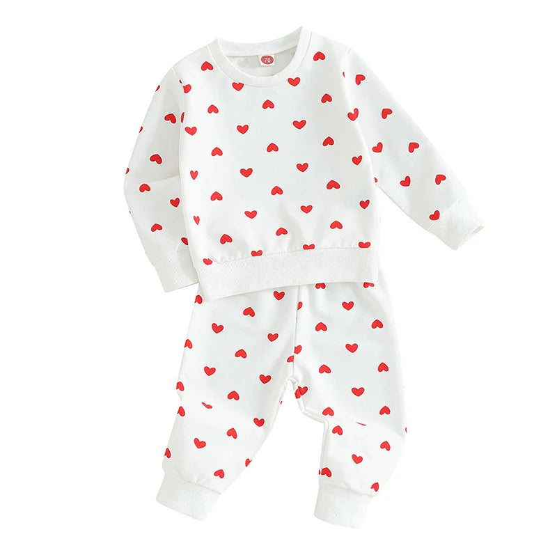 2023-11-07 Lioraitiin Baby Girl Clothes Valentine's Day Outfits Long Sleeve Ruffle Crewneck Sweatshirt Pants Infant Clothies Set