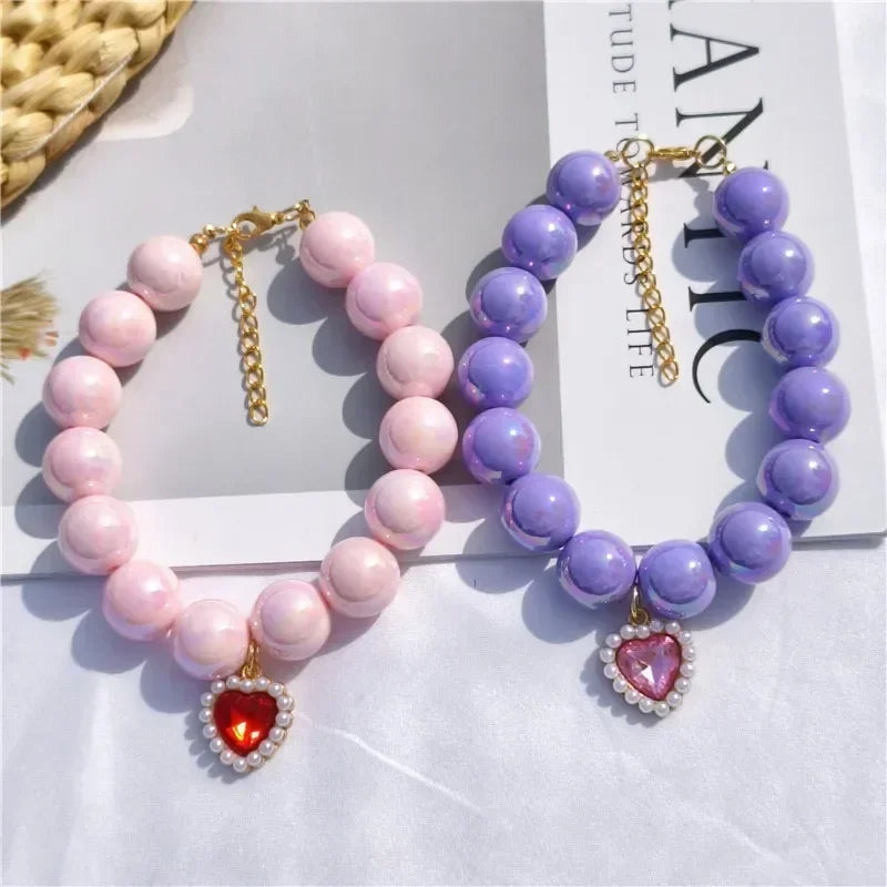 Adjustable Pet Collar Pearl Love Necklace Cat Collar Puppy Accessories Dog Chain Chihuahua Wedding Pet Jewelry Stuff