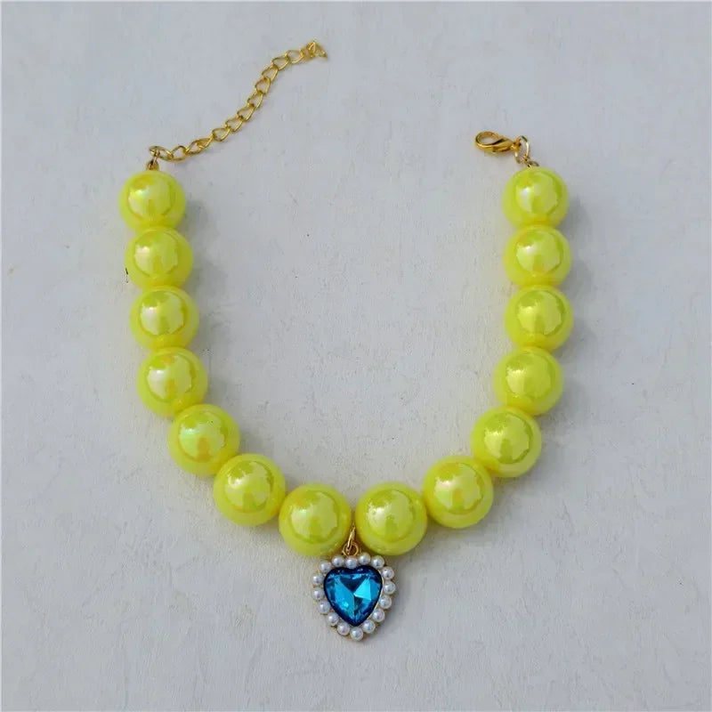 Adjustable Pet Collar Pearl Love Necklace Cat Collar Puppy Accessories Dog Chain Chihuahua Wedding Pet Jewelry Stuff