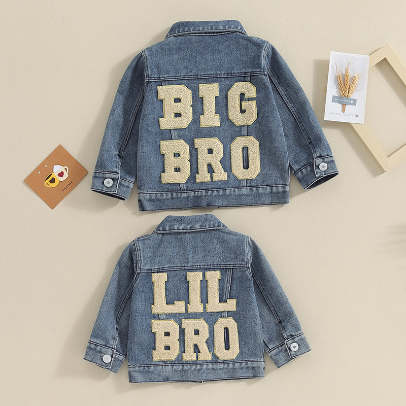 2023-11-17 Toddler Baby Boys Denim Jacket Letter Embroidery Button-Down Jeans Jacket Turn-Down Collar Coat Outerwear
