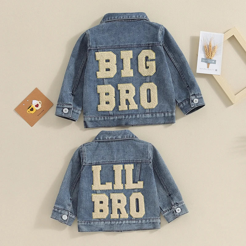 2023-11-17 Toddler Baby Boys Denim Jacket Letter Embroidery Button-Down Jeans Jacket Turn-Down Collar Coat Outerwear