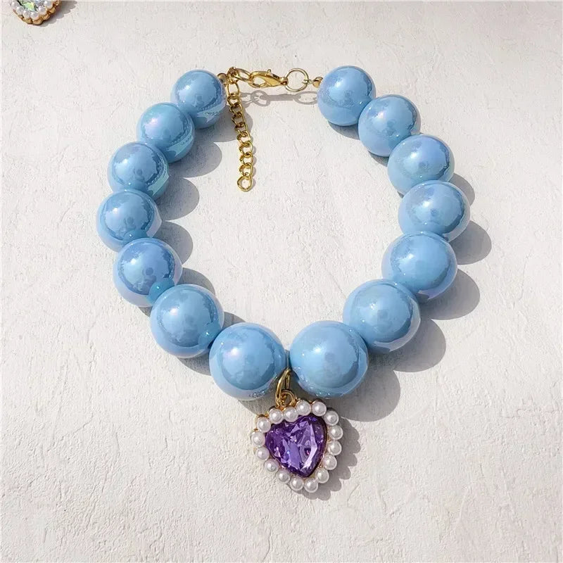 Adjustable Pet Collar Pearl Love Necklace Cat Collar Puppy Accessories Dog Chain Chihuahua Wedding Pet Jewelry Stuff