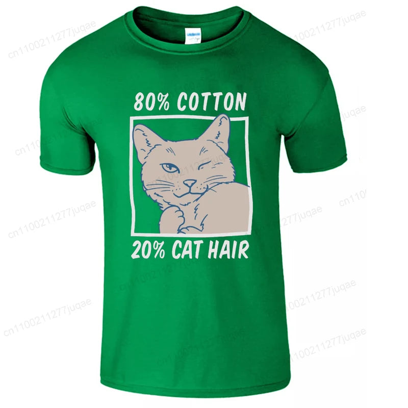 80% Cotton 20% Cat Hair Graphic Y2k tee Tops for Men Summer Short Sleeve Tees Fashion Harajuku Streetwear Men's T-Shirt Clothes