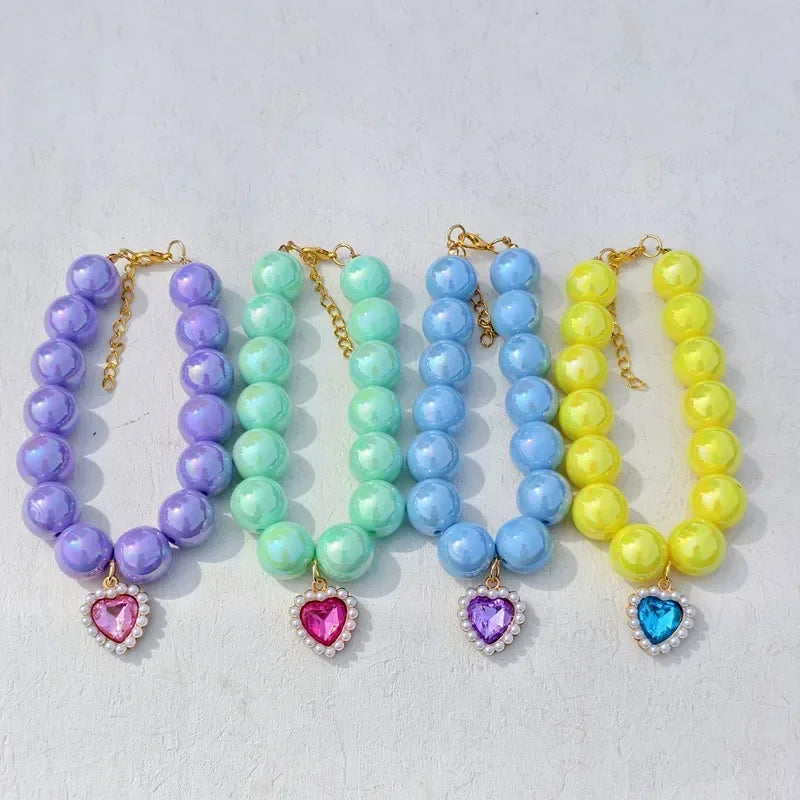 Adjustable Pet Collar Pearl Love Necklace Cat Collar Puppy Accessories Dog Chain Chihuahua Wedding Pet Jewelry Stuff