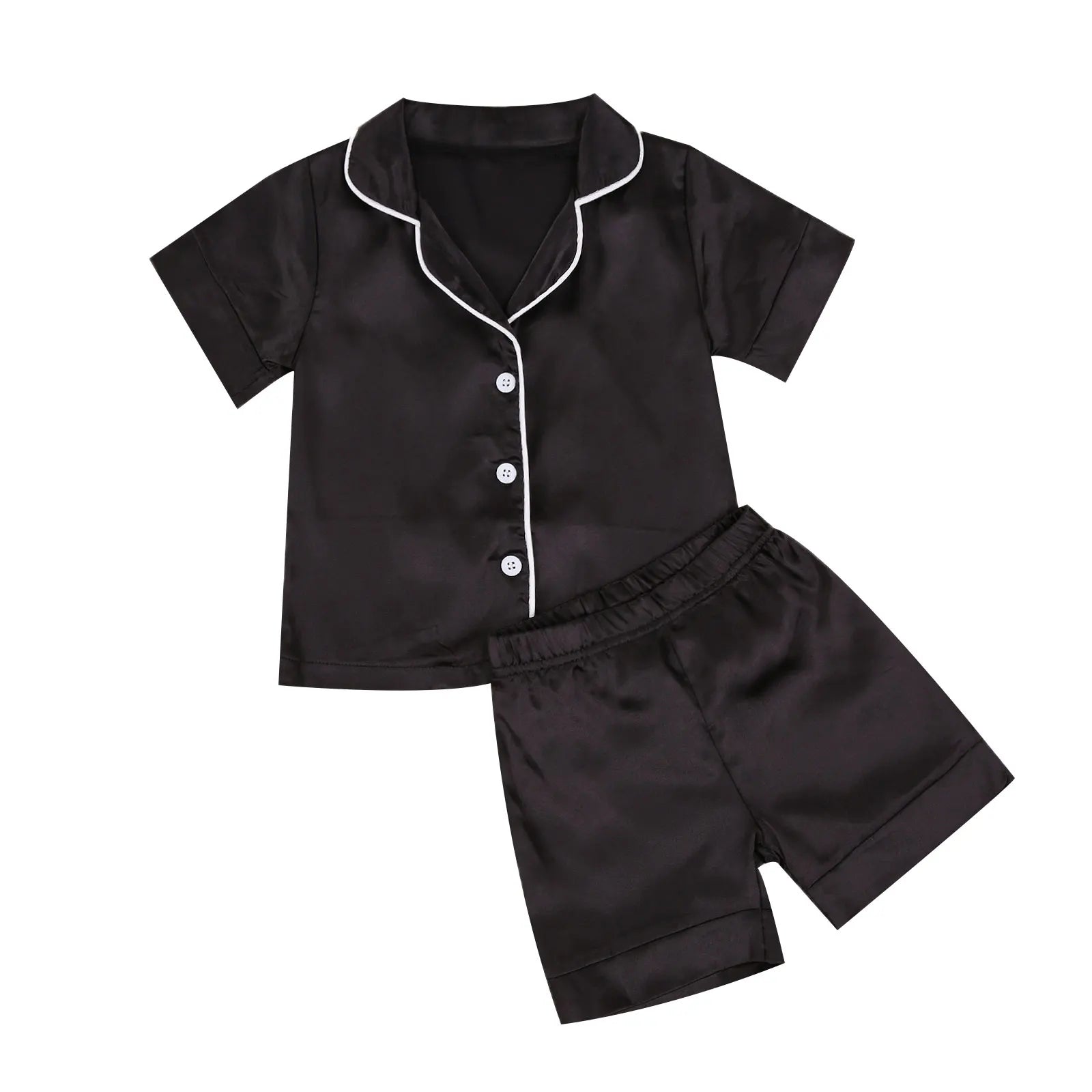 2020-09-09 Lioraitiin 1-7T Toddler Baby Black Satin Pajamas Infant Boy Short/Long Sleeve Pants Sleepwear Casual 2PCS Homewear