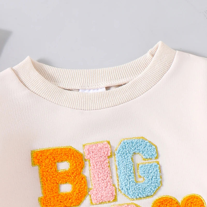 2024-07-27 Kids Girls Skirt Set Long Sleeve Embroidery Letters Sweatshirt with Flower Tulle Skirt 2-piece Outfit