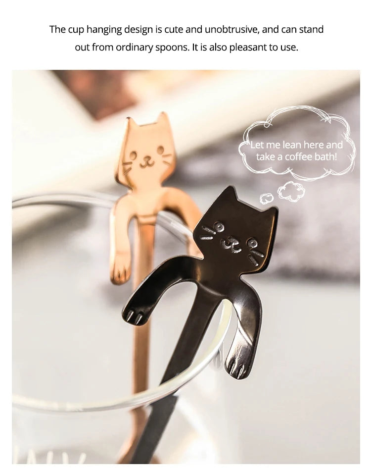 4pcs/set Stainless Steel Mini Cat Kitten Design Coffee/Tea/Dessert Spoon Set