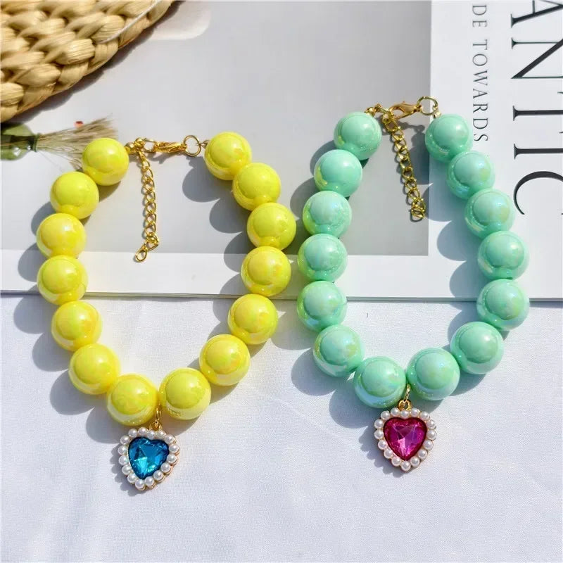 Adjustable Pet Collar Pearl Love Necklace Cat Collar Puppy Accessories Dog Chain Chihuahua Wedding Pet Jewelry Stuff