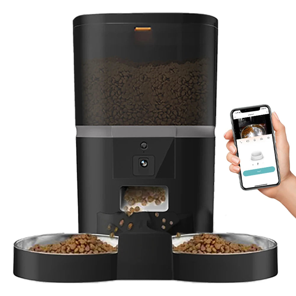 4L Automatic Cat Feeder Smart Pet Feeder For Cats Small Dogs Food Dispenser With Camera Recorder Timing Quantitative Double Bowl