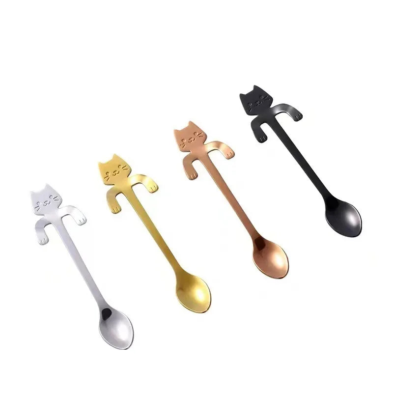 4pcs/set Stainless Steel Mini Cat Kitten Design Coffee/Tea/Dessert Spoon Set