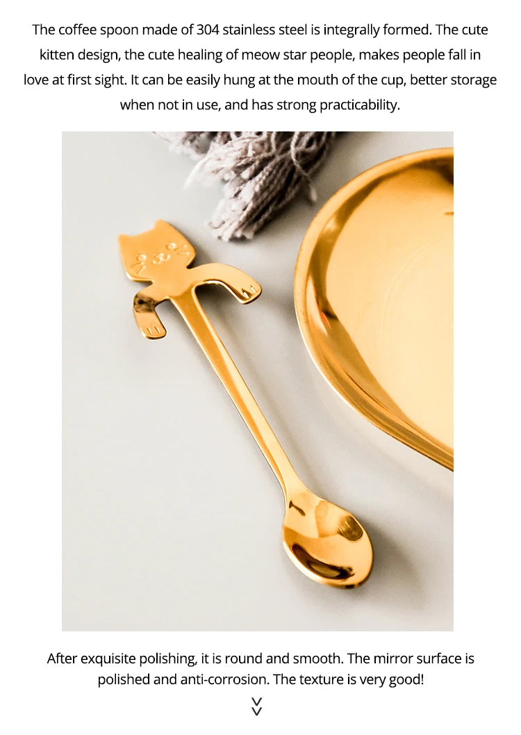 4pcs/set Stainless Steel Mini Cat Kitten Design Coffee/Tea/Dessert Spoon Set