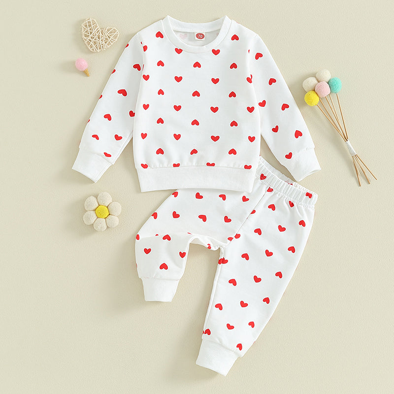2023-11-07 Lioraitiin Baby Girl Clothes Valentine's Day Outfits Long Sleeve Ruffle Crewneck Sweatshirt Pants Infant Clothies Set