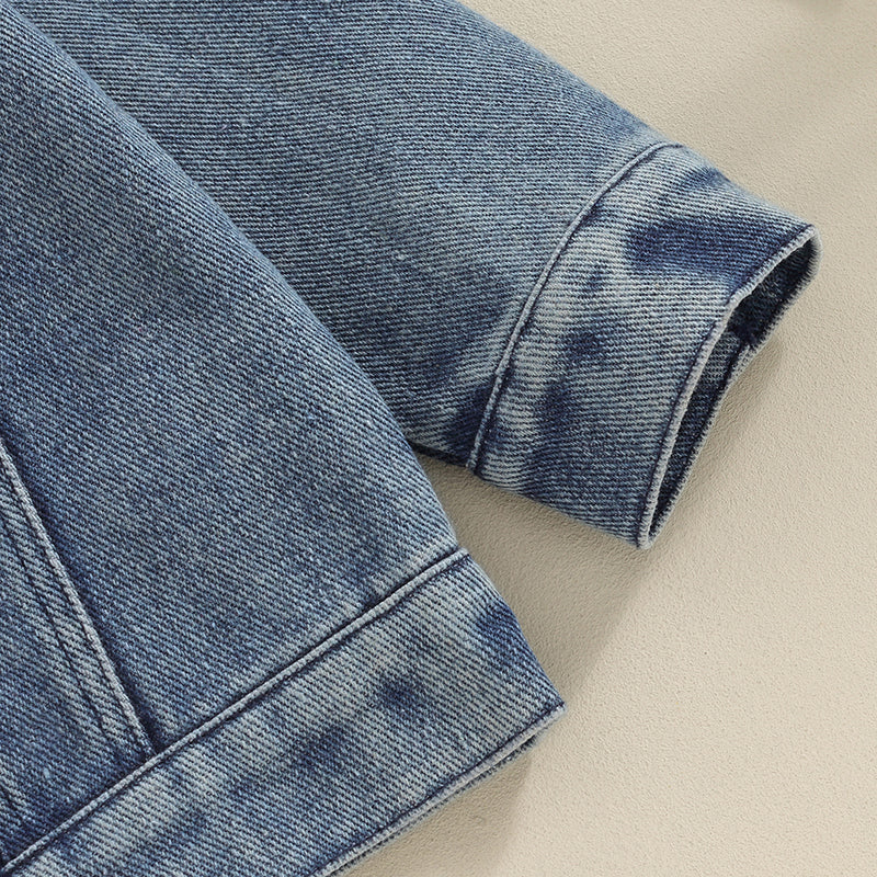 2023-11-17 Toddler Baby Boys Denim Jacket Letter Embroidery Button-Down Jeans Jacket Turn-Down Collar Coat Outerwear