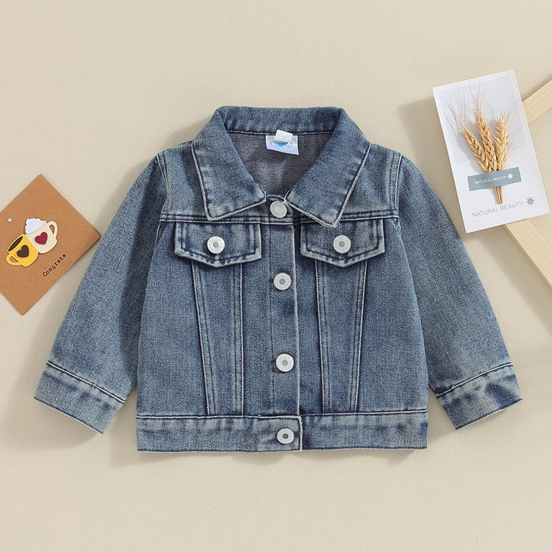 2023-11-17 Toddler Baby Boys Denim Jacket Letter Embroidery Button-Down Jeans Jacket Turn-Down Collar Coat Outerwear