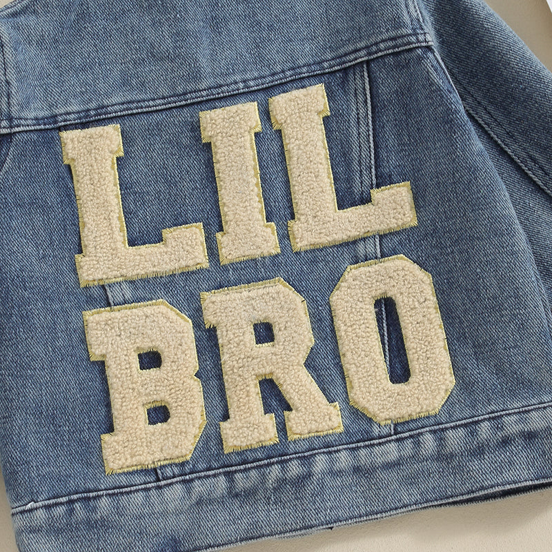 2023-11-17 Toddler Baby Boys Denim Jacket Letter Embroidery Button-Down Jeans Jacket Turn-Down Collar Coat Outerwear