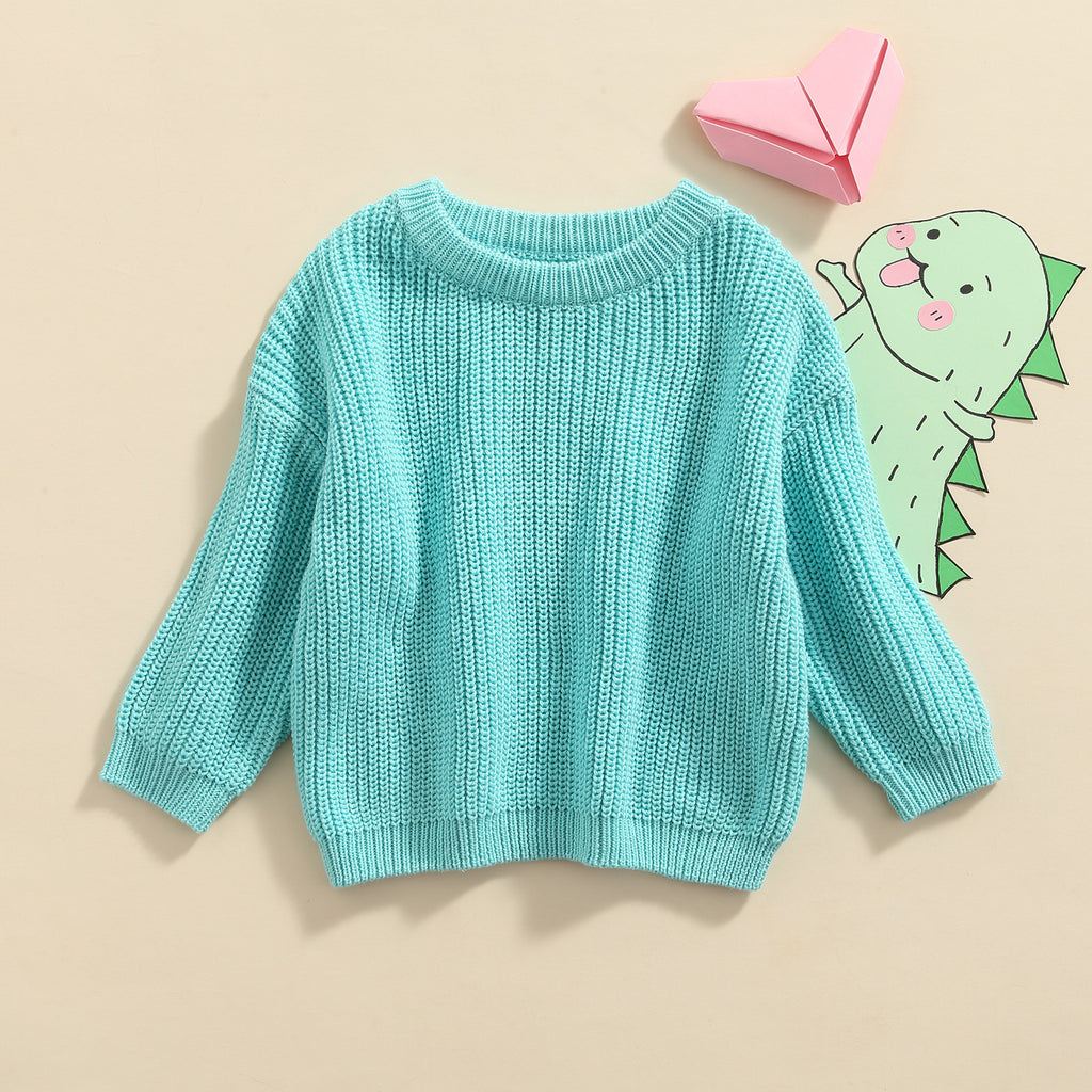 Lioraitiin 0-5Years Toddler Baby Round Neck Sweaters, Winter Warm Long Sleeve Candy Color Knit Pullovers