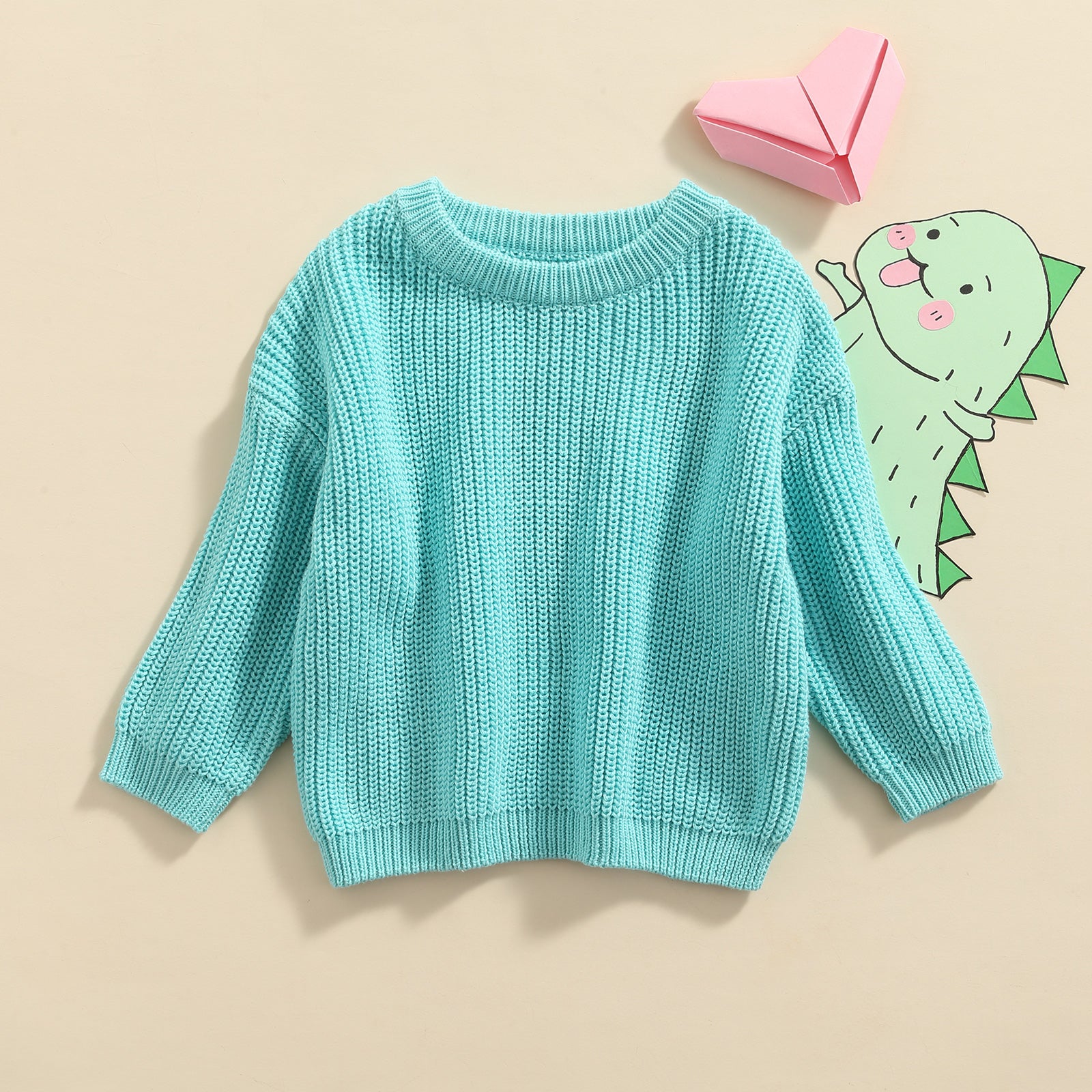 Lioraitiin 0-5Years Toddler Baby Round Neck Sweaters, Winter Warm Long Sleeve Candy Color Knit Pullovers